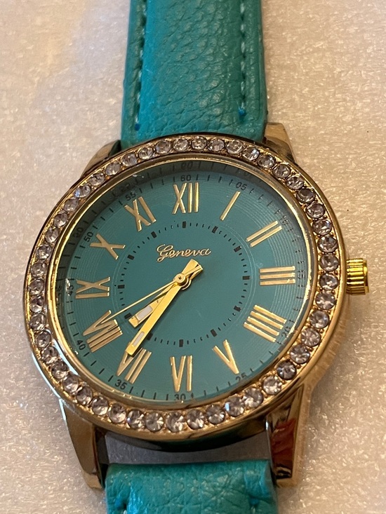 Geneva Accessories - Turquoise Geneva Strap Watch with Crystal Bezel